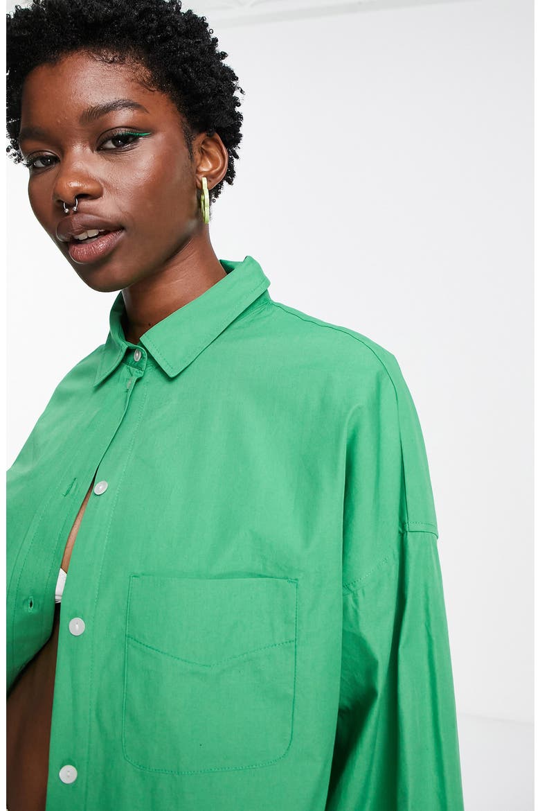 Oversize Cotton Poplin Button-Up Shirt, Alternate, color, LIGHT GREEN