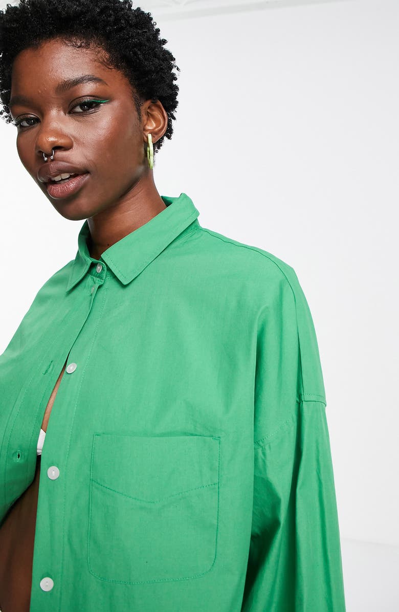 Topshop Oversize Cotton Poplin Button-Up Shirt, Alternate, color,