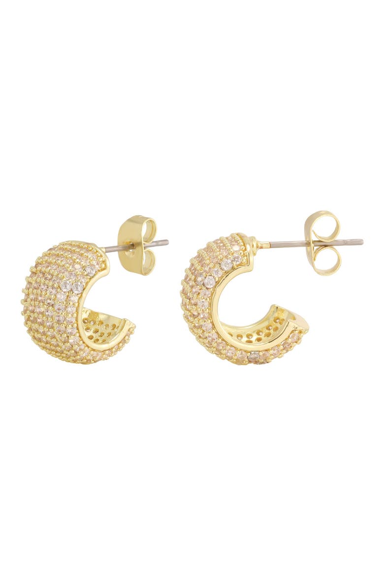 14k Gold Plated Cubic Zirconia Chubby Huggie Hoop Earrings, Alternate, color, GOLD