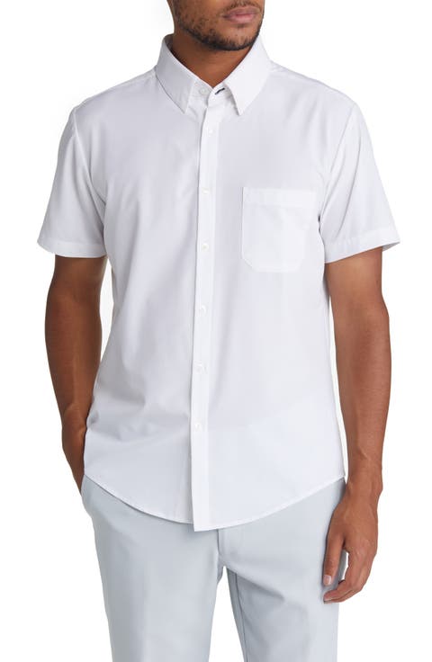 Leeward Solid Stretch Performance Short Sleeve Button-Up Shirt