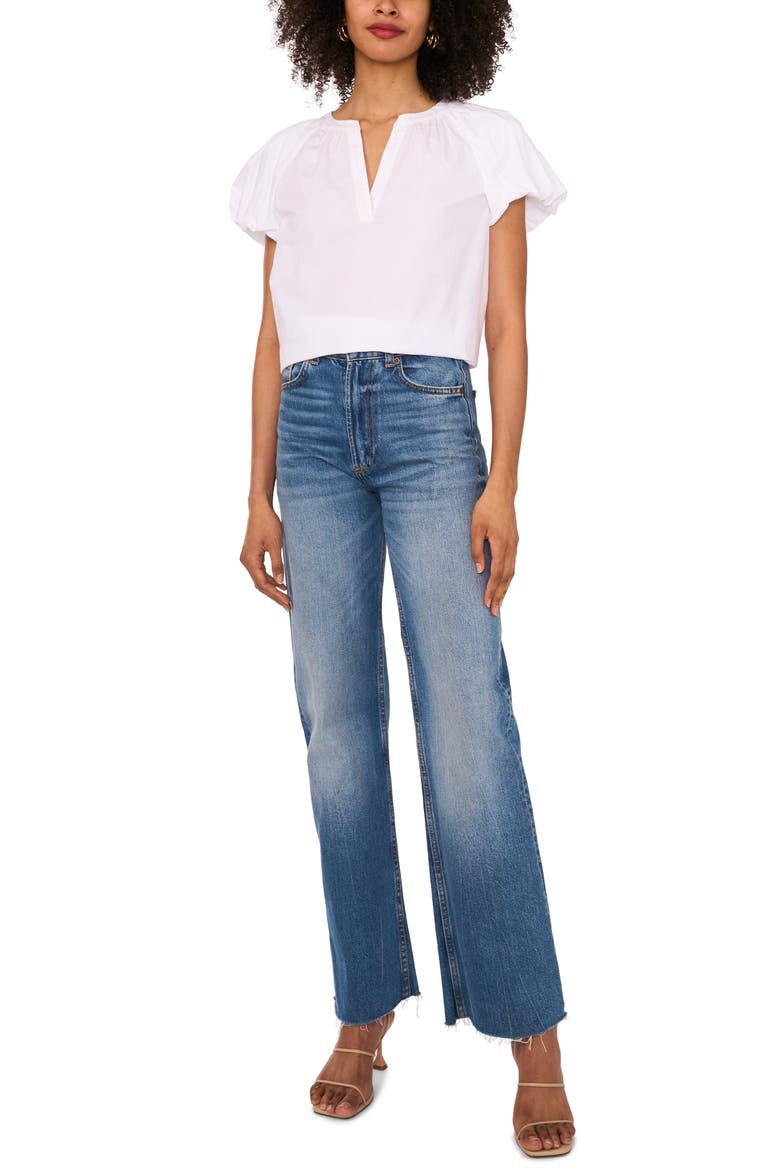 Puff Sleeve Cotton Top, Alternate, color, ULTRA WHITE