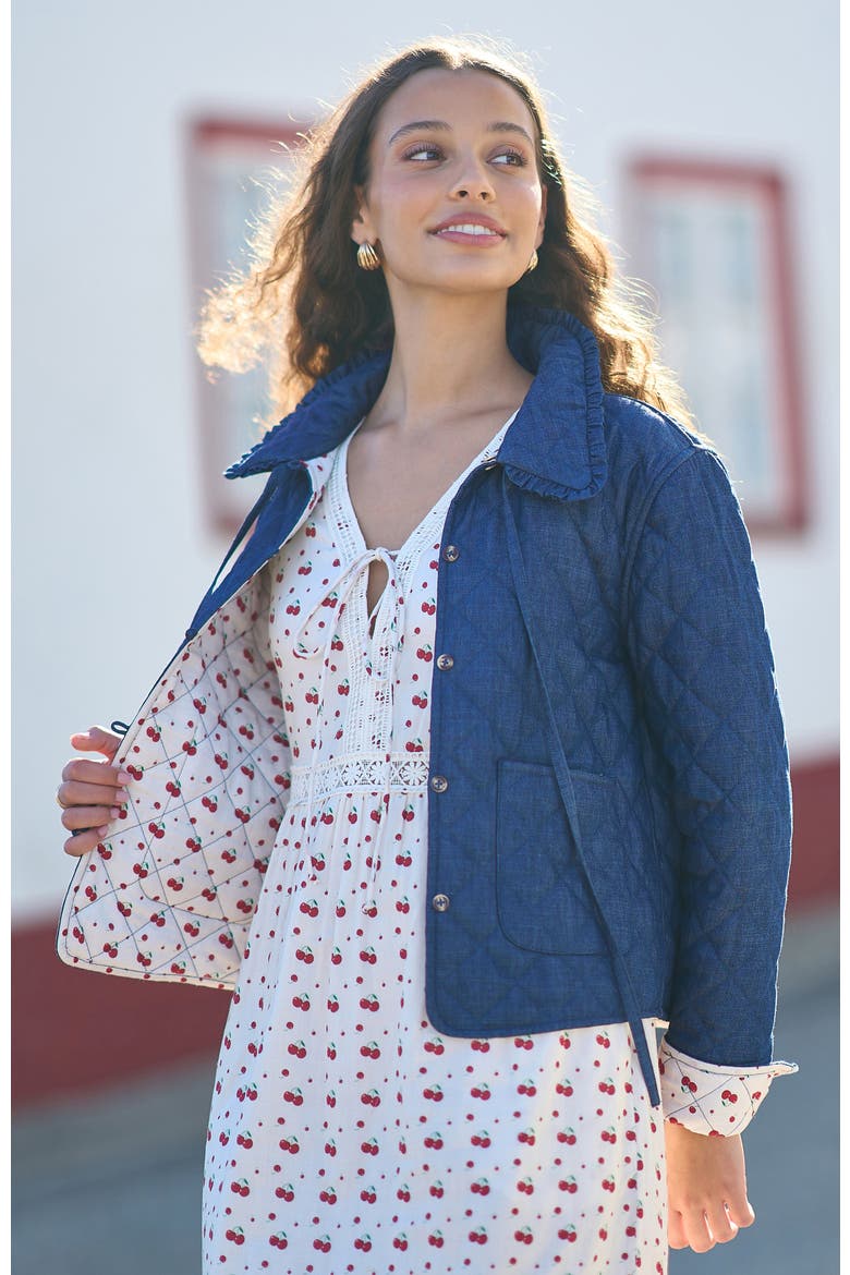 Chambray Quilted Jacket, Alternate, color, Blue