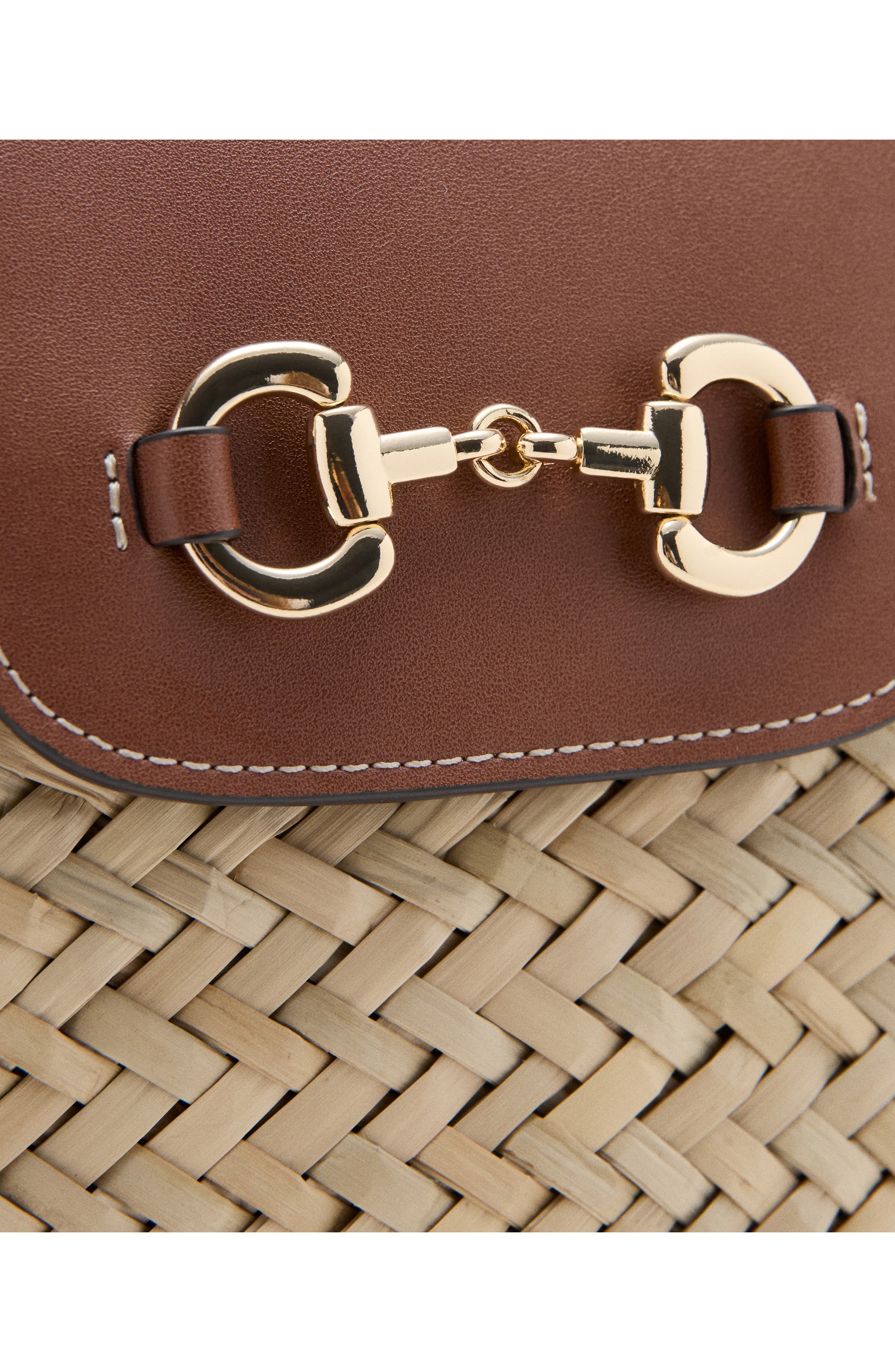 MANGO Medium Natural Fiber Shoulder Bag, Alternate, color, Natural/ Leather