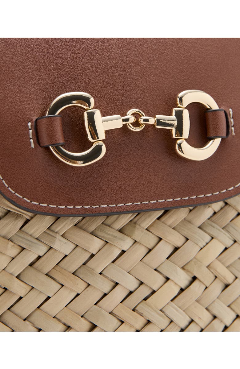 MANGO Medium Natural Fiber Shoulder Bag, Alternate, color, Natural/ Leather