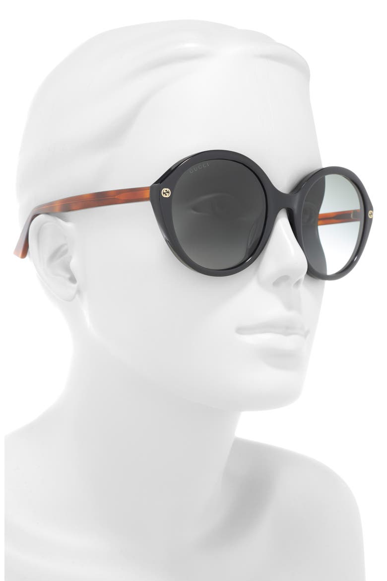 55mm Round Sunglasses, Alternate, color, SHINY BLACK