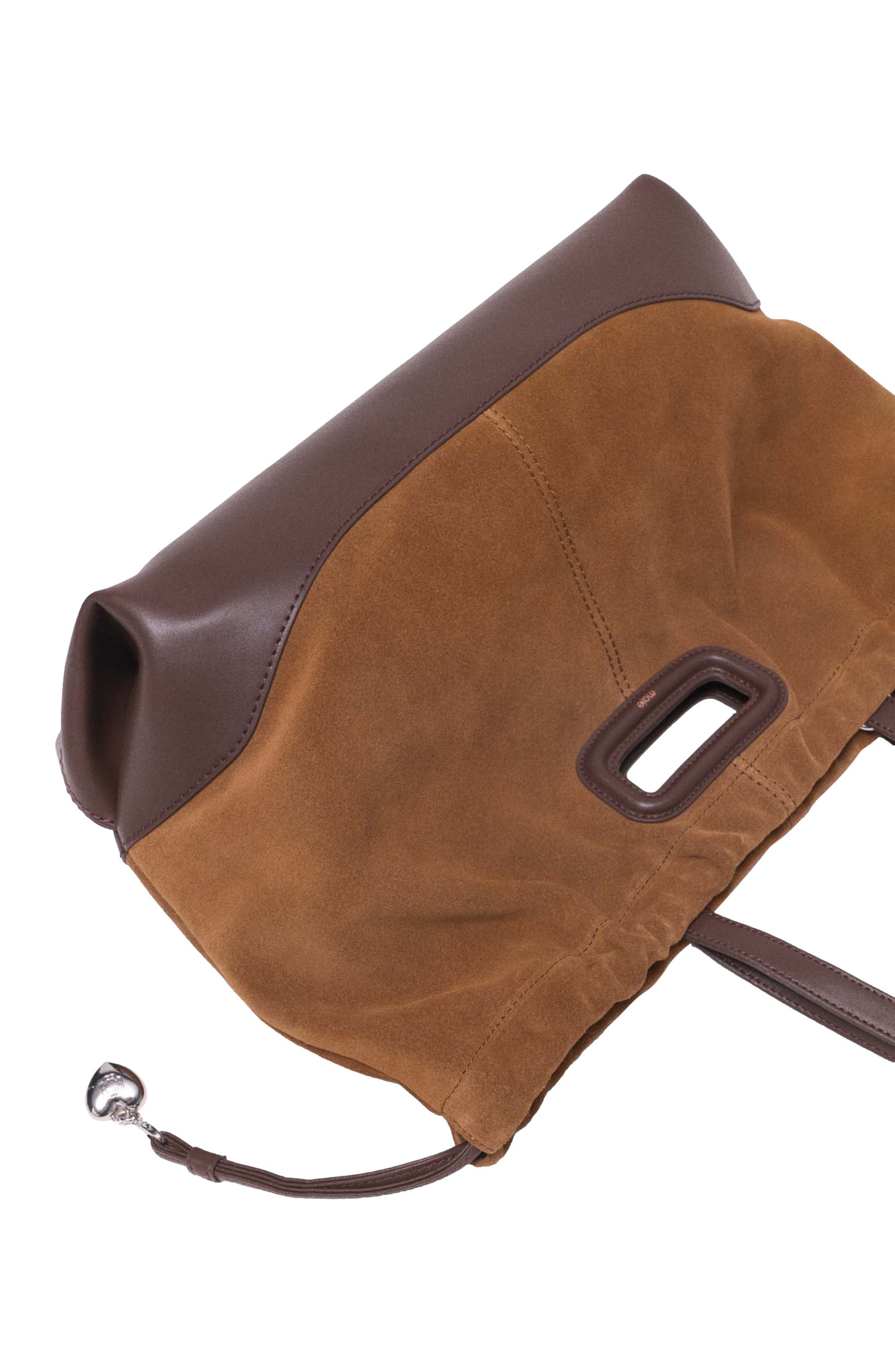 maje Leather and suede M Tote bag, Alternate, color, Camel/Brown