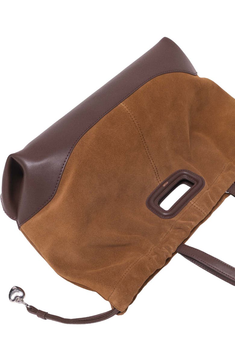 maje Leather and suede M Tote bag, Alternate, color, Camel/Brown