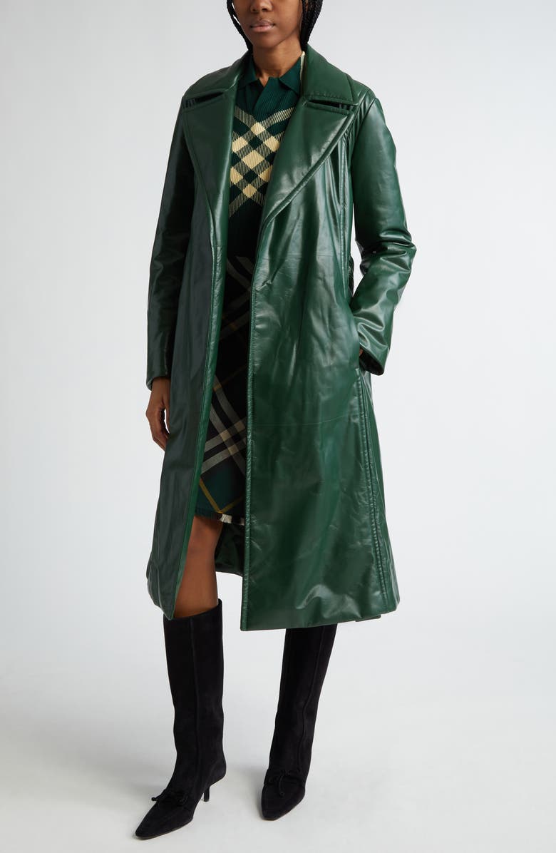 Burberry Padded Leather Wrap Coat with Faux Fur Scarf & Hood, Alternate, color,