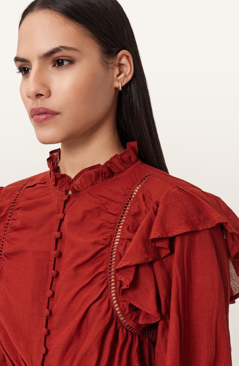 AllSaints Lima Ruffle Peplum Top, Alternate, color, Paprika Red