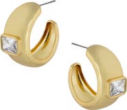 CZ by Kenneth Jay Lane CZ Emerald Cut Inlay Wide Hoop Earrings