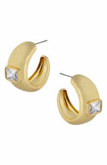CZ Emerald Cut Inlay Wide Hoop Earrings