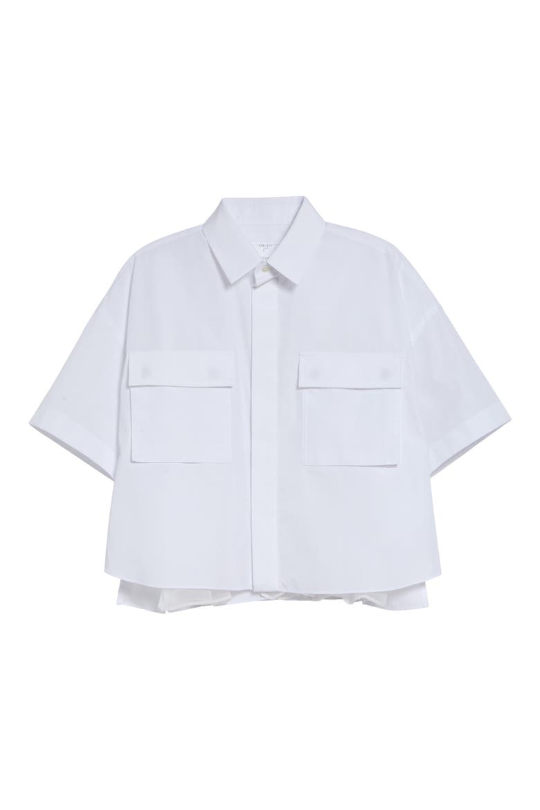 Pleat Back Crop Poplin Button-Up Shirt, Main, color, WHITE
