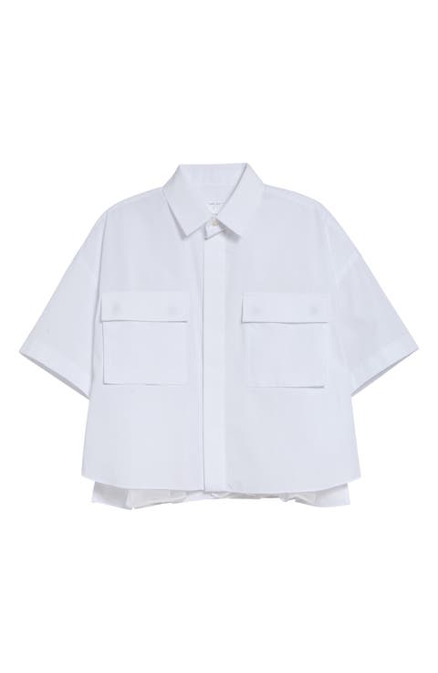 Pleat Back Crop Poplin Button-Up Shirt
