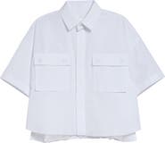 Sacai Pleat Back Crop Poplin Button-Up Shirt
