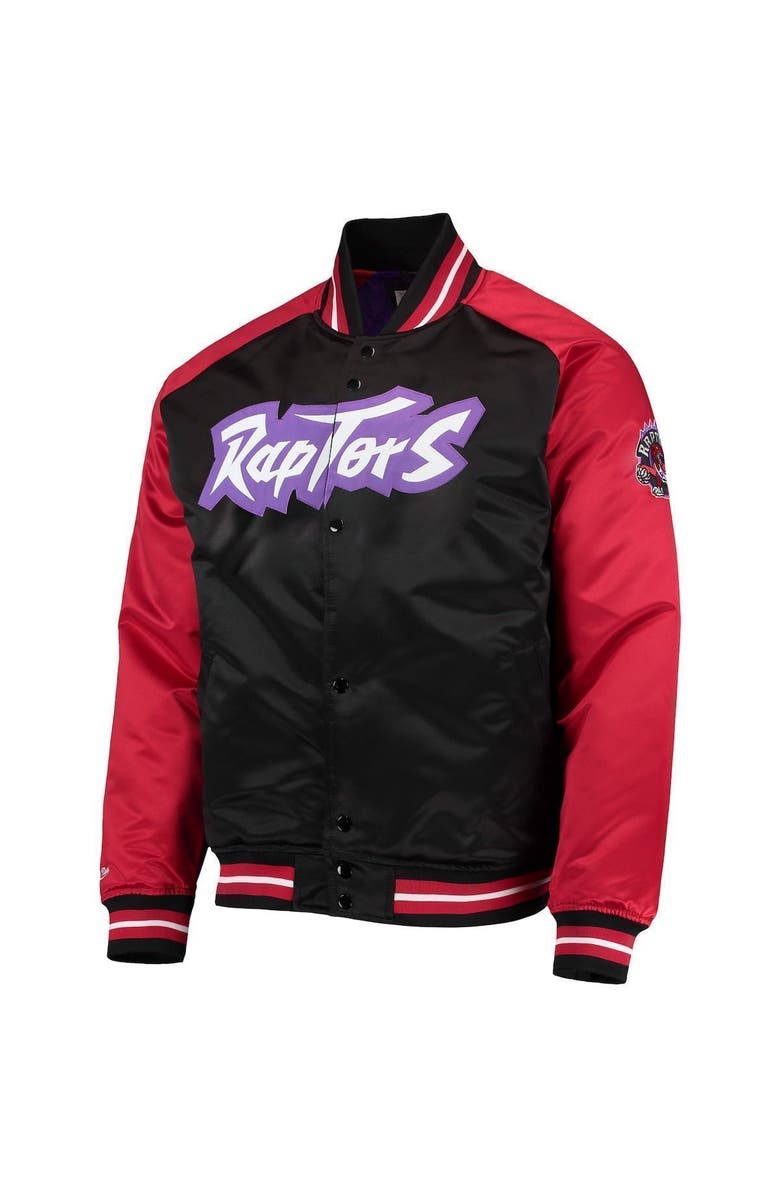 Mitchell & Ness Men's Mitchell & Ness Black/Red Toronto Raptors Hardwood Classics Reload 3.0 Raglan Full-Snap Satin Jacket, Alternate, color, Black