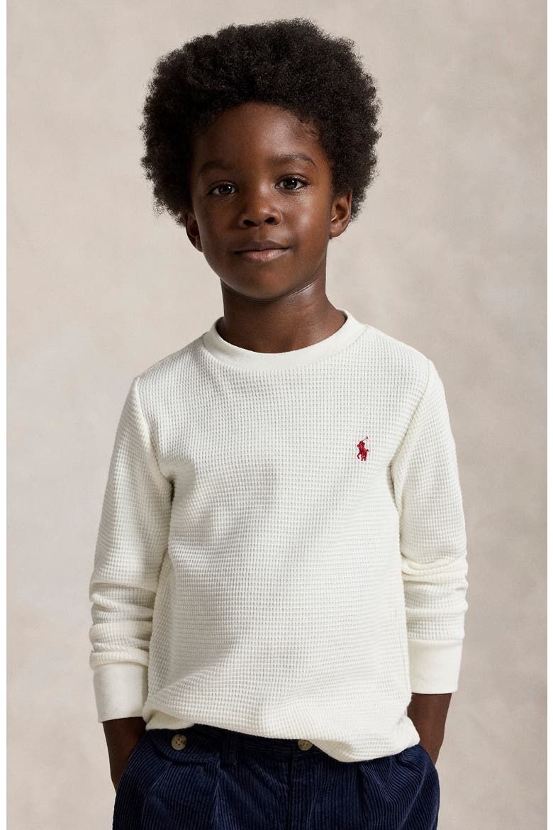Kids' Long Sleeve Waffle Knit T-Shirt, Alternate, color, CLUBHOUSE CREAM