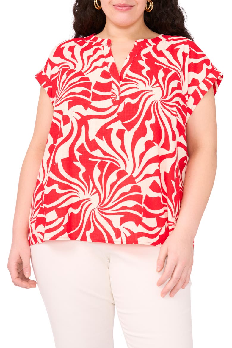 Split Neck Cap Sleeve Top, Main, color, RADIANT RED SWIRL