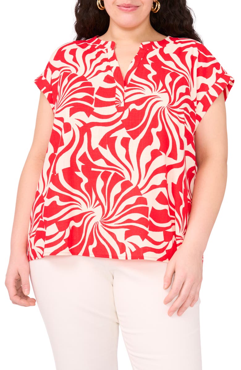 Vince Camuto Split Neck Cap Sleeve Top, Main, color, Radiant Red Swirl
