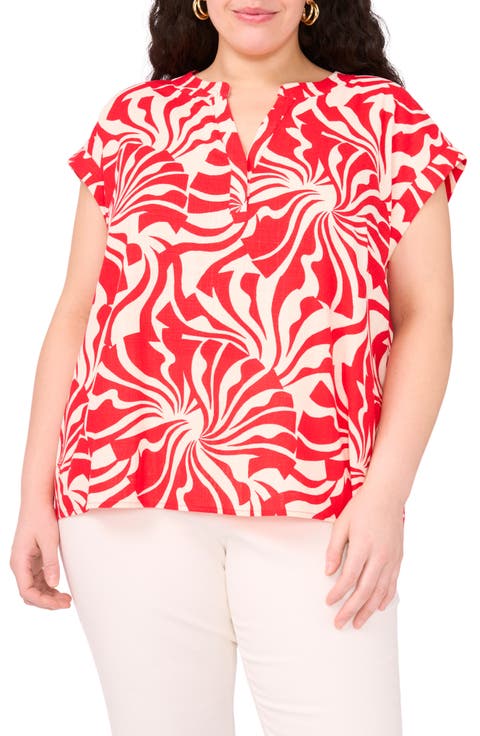 Split Neck Cap Sleeve Top (Plus)