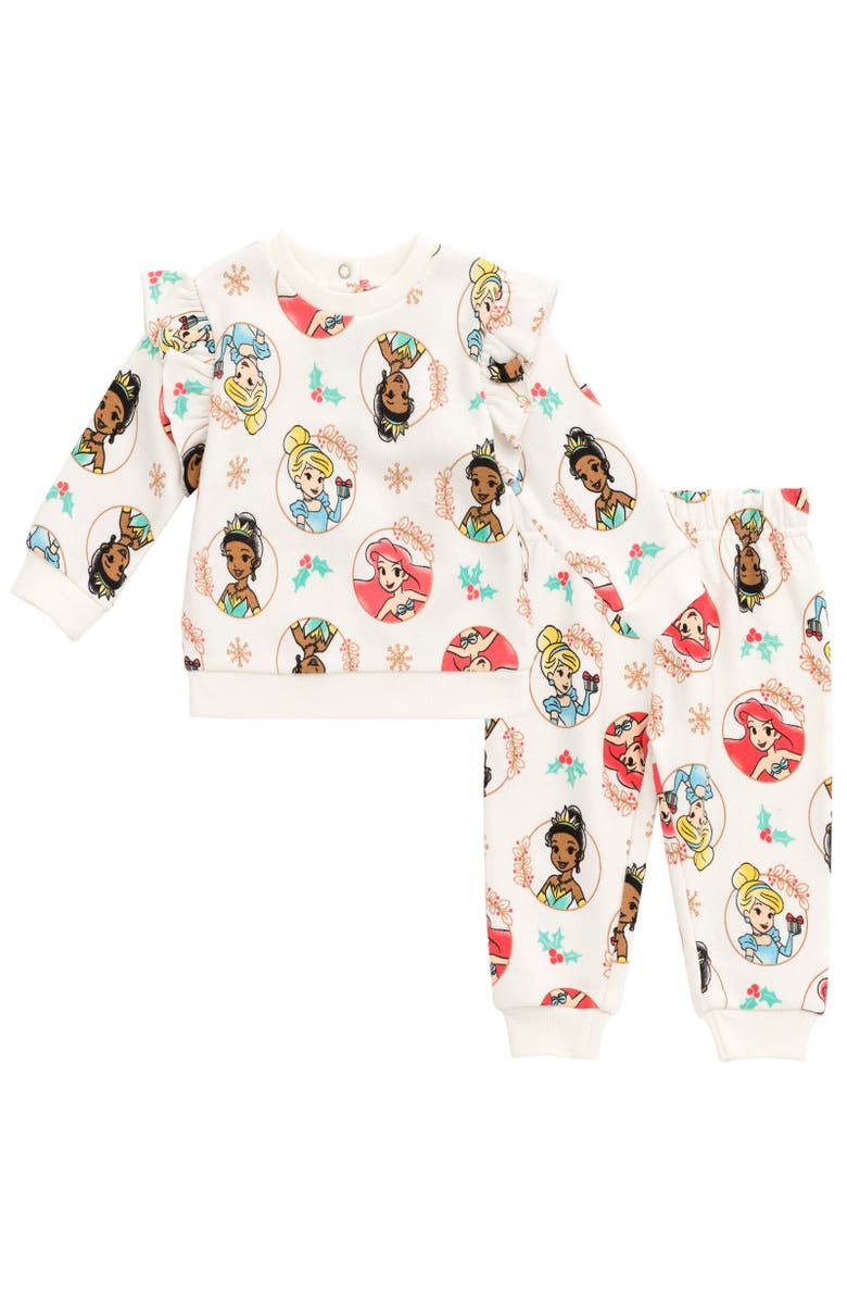 Disney Fleece Sweatshirt & Pants Set, Main, color, Princess White