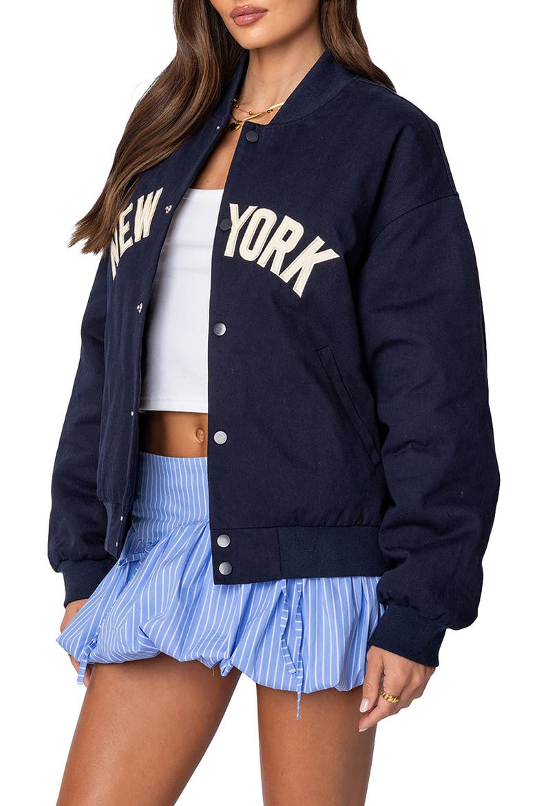 Big Apple Oversize Bomber Jacket, Alternate, color, NAVY