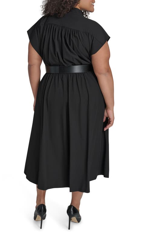 Shop Calvin Klein Comm Belted Midi Shirtdress In Black