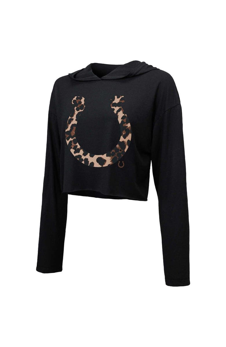 Majestic Threads Women's Majestic Threads Black Indianapolis Colts Leopard Cropped Pullover Hoodie, Alternate, color, 