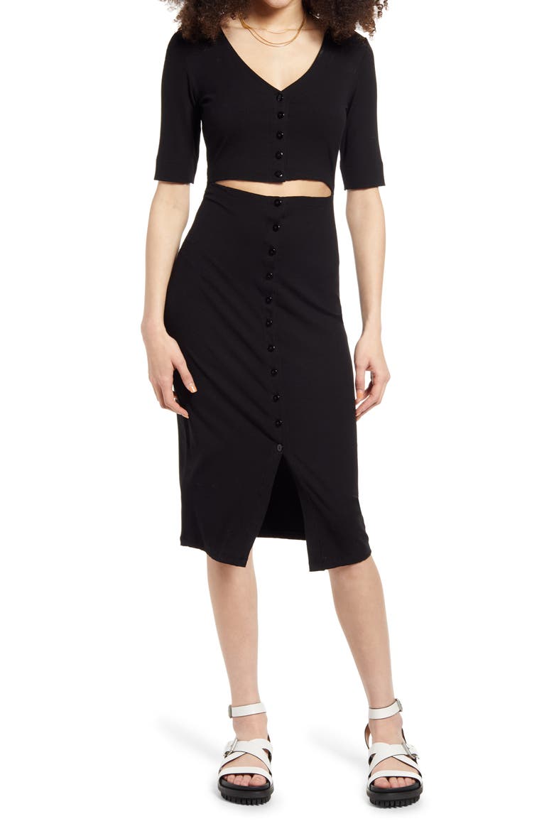 Cutout Rib Dress, Main, color, BLACK