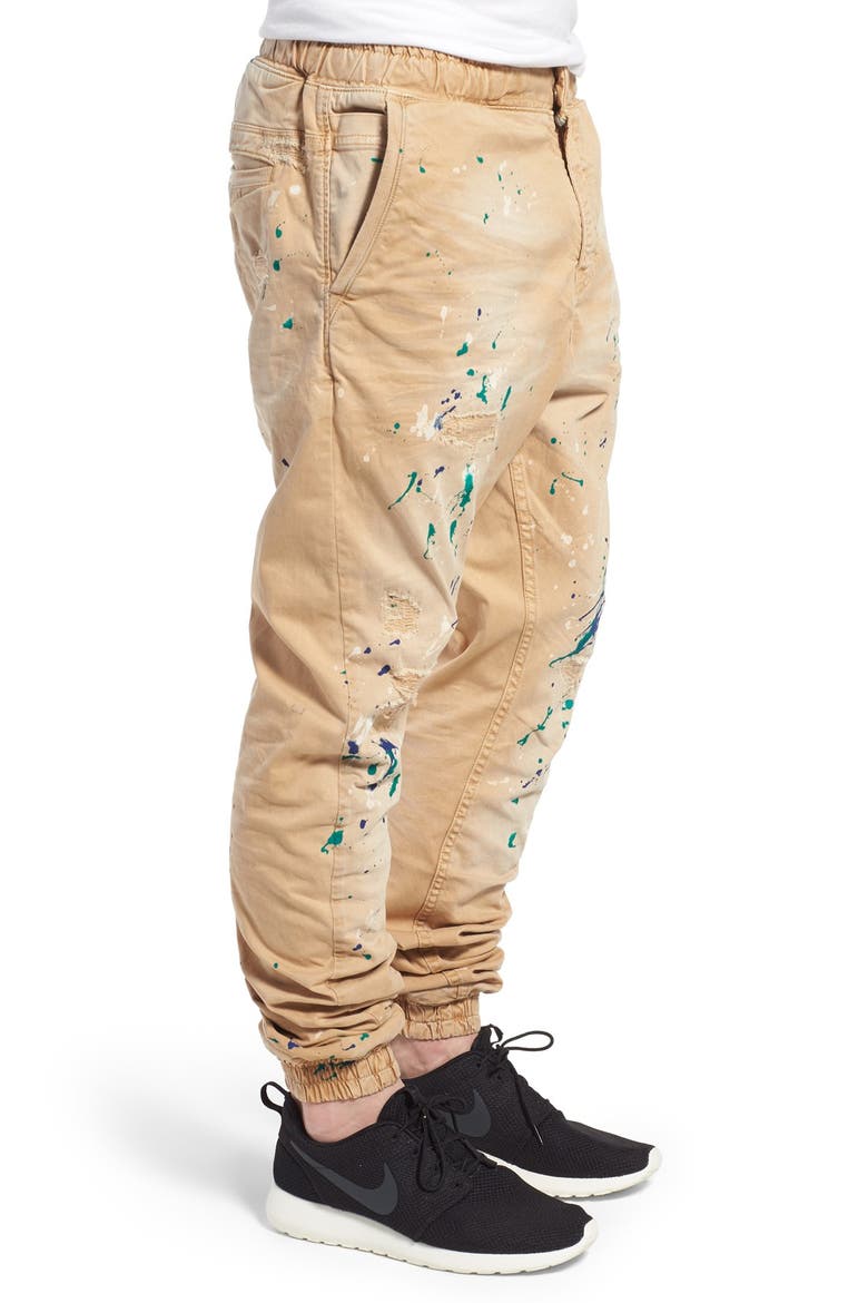 'Damiana' Splatter Paint Stretch Woven Jogger Pants, Alternate, color, KHAKI