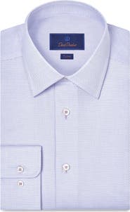 David Donahue Trim Fit Microcheck Cotton Dobby Dress Shirt