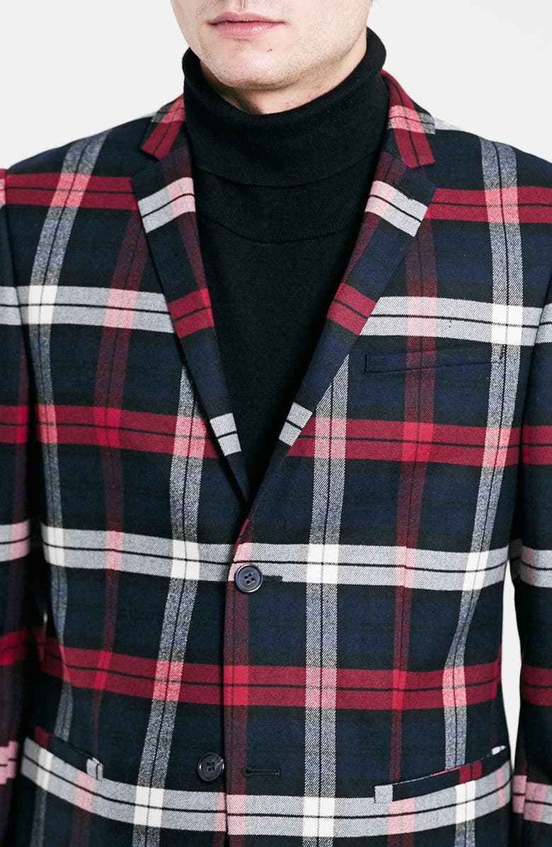Topman Skinny Fit Tartan Check Blazer, Alternate, color, 