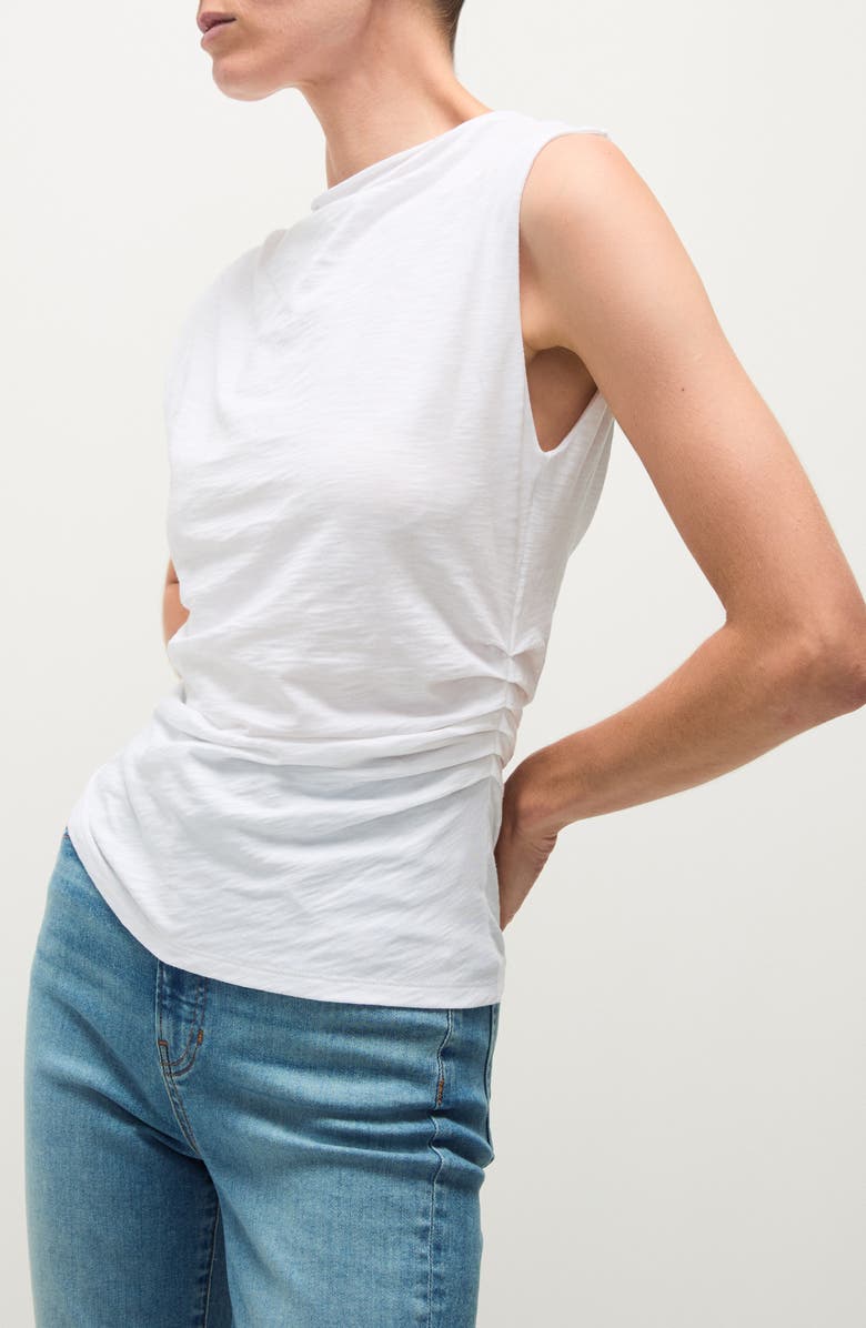 Veronica Beard Brody Gathered Cotton Muscle Tee, Alternate, color, White