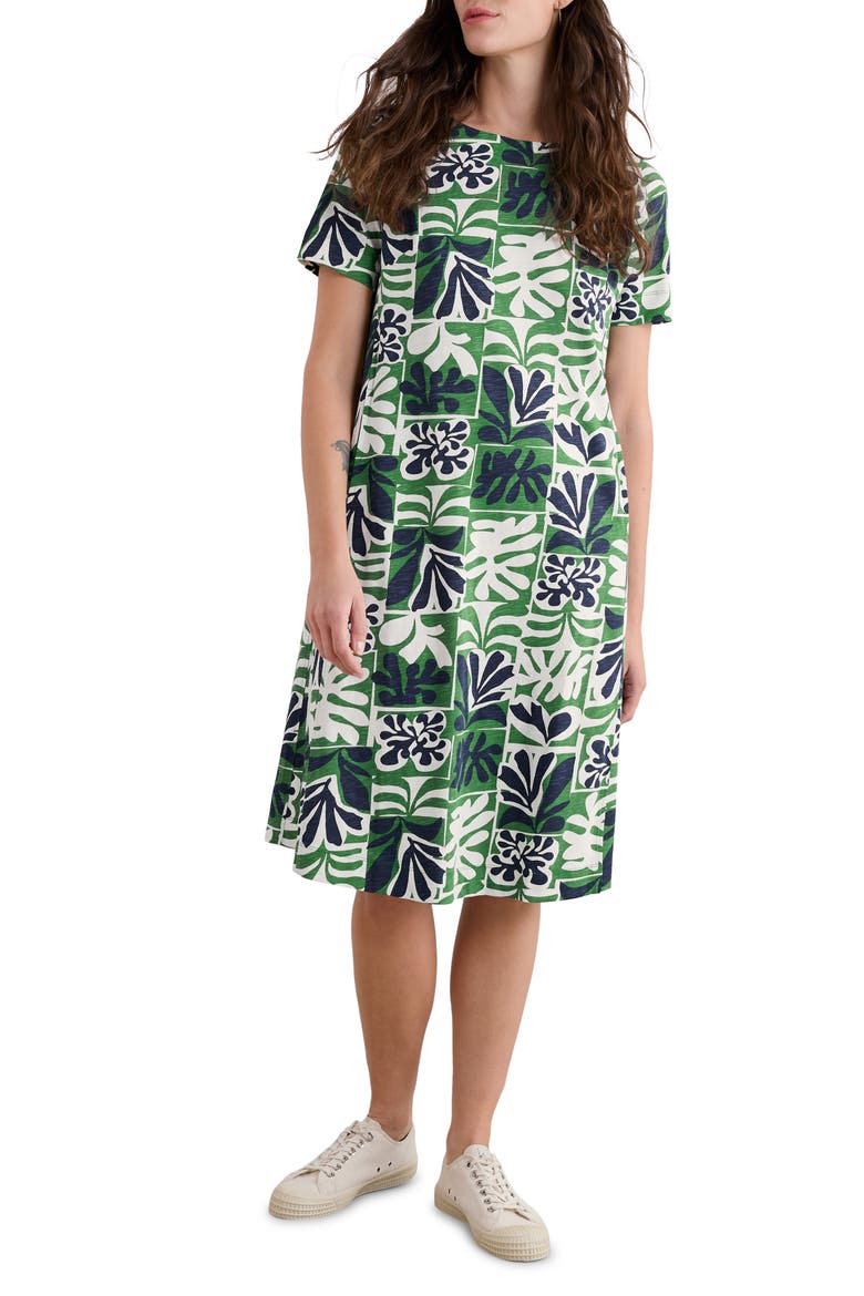 Pipers Short Sleeve Organic Cotton A-Line Dress, Main, color, COLLAGE SEAWEED HEDGEROW