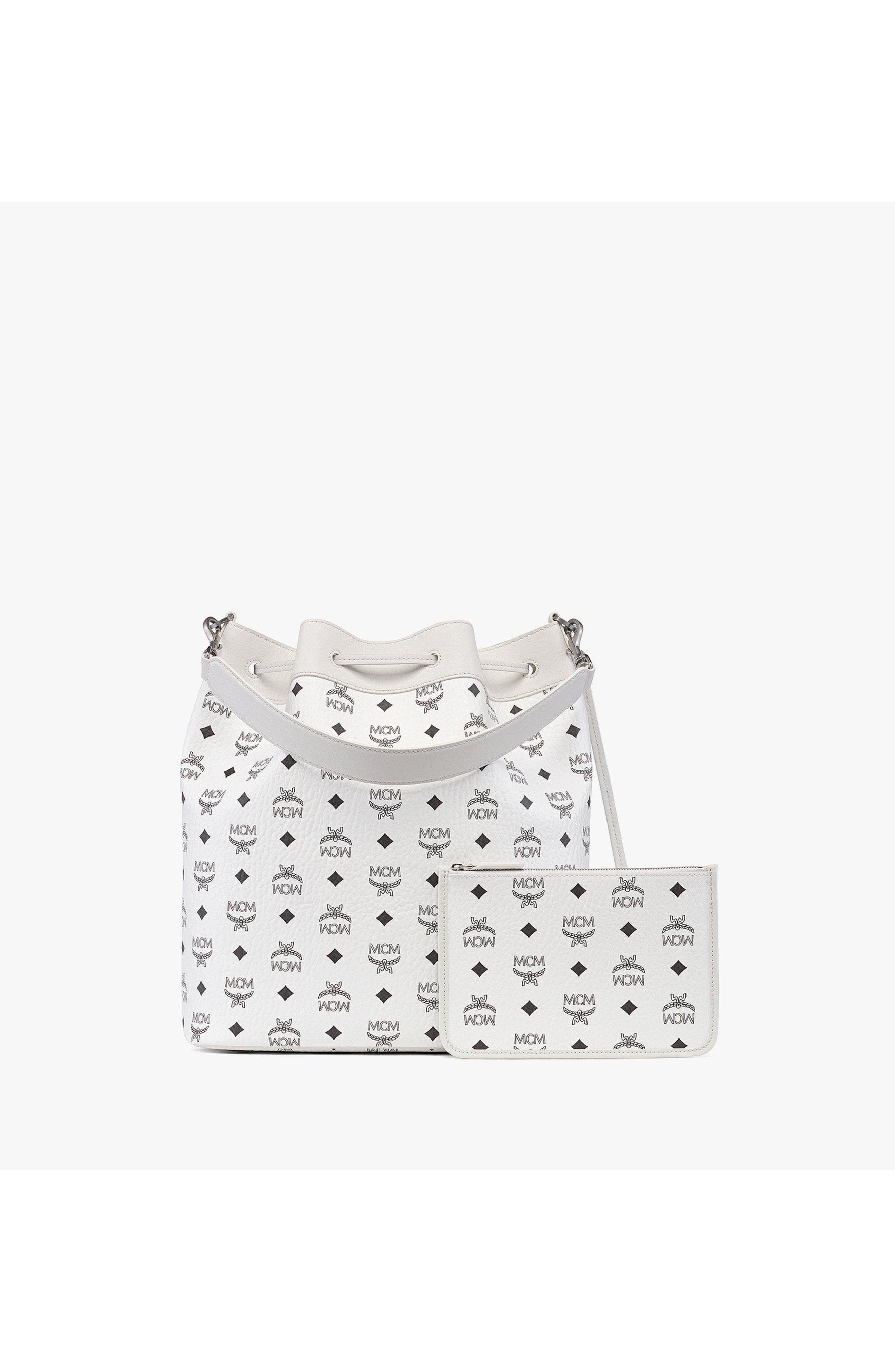 Large Dessau Drawstring Bag in Visetos, Alternate, color, White