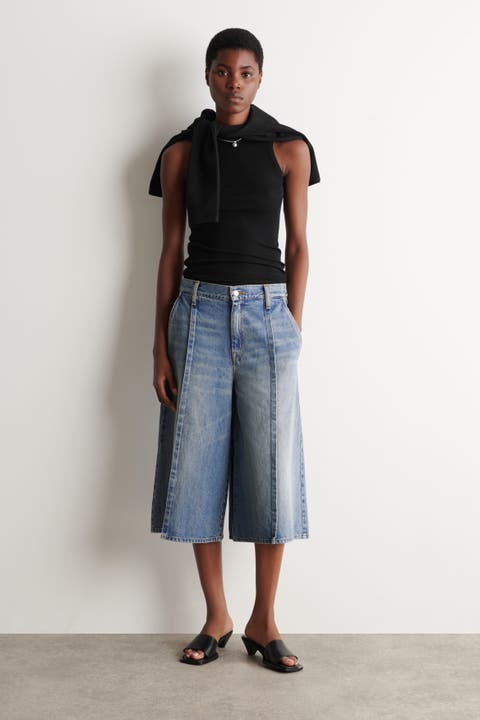 Pintucked Denim Culottes