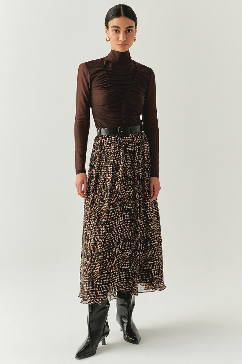 Drew Turtleneck Blouse, Alternate, color, Brown