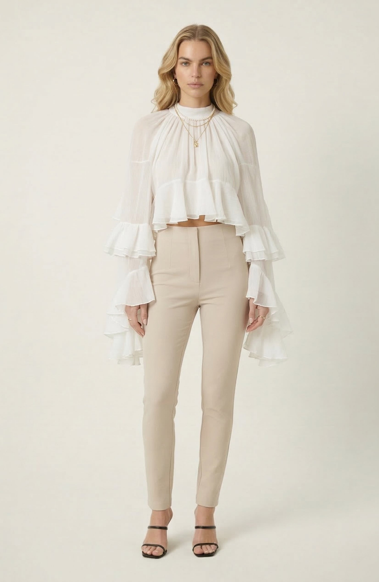 Modenaire Sheer Ruffle Sleeve Blouse, Alternate, color, White