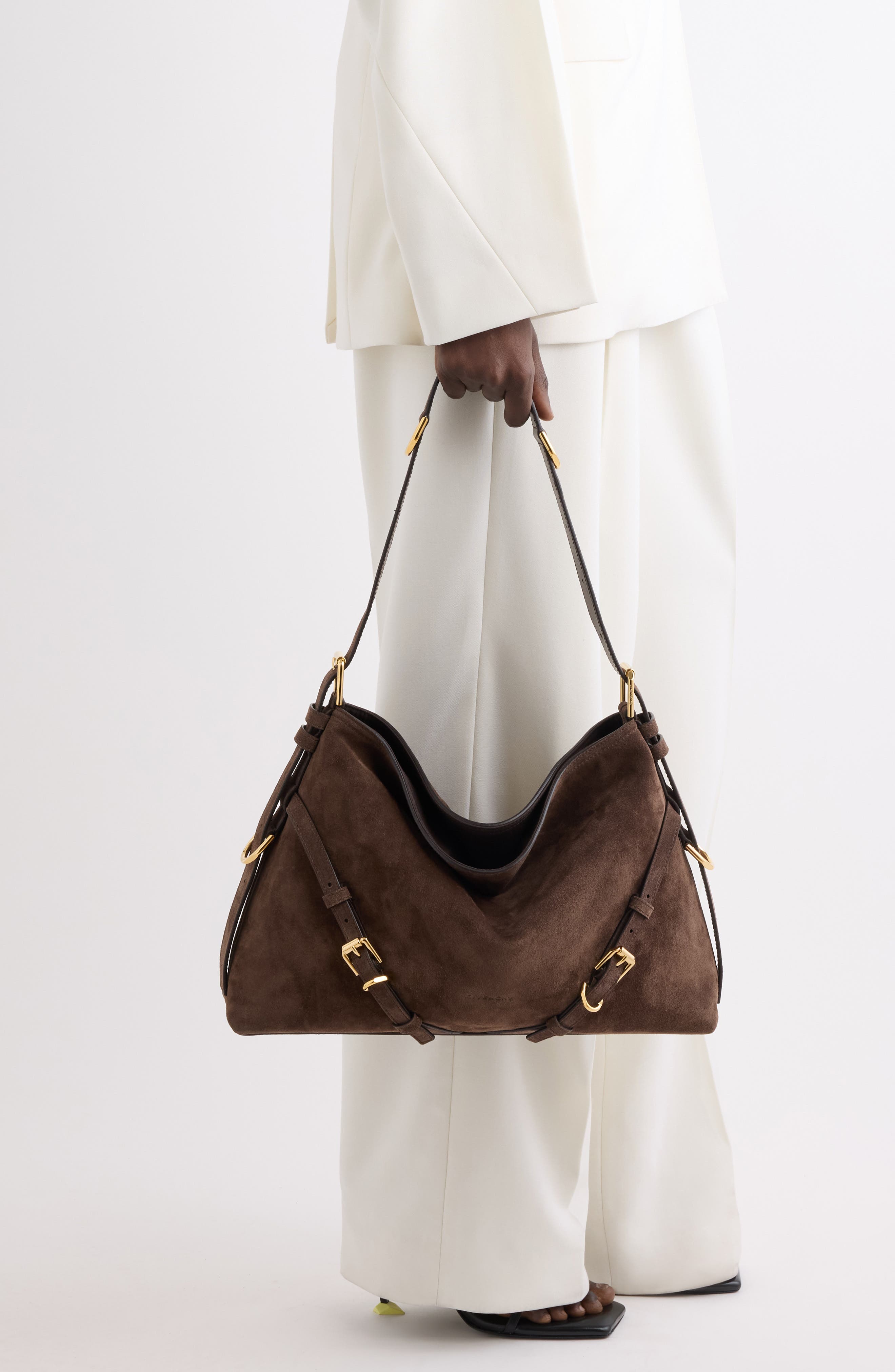 Givenchy Medium Voyou Suede Hobo Bag, Alternate, color, Ebony Brown