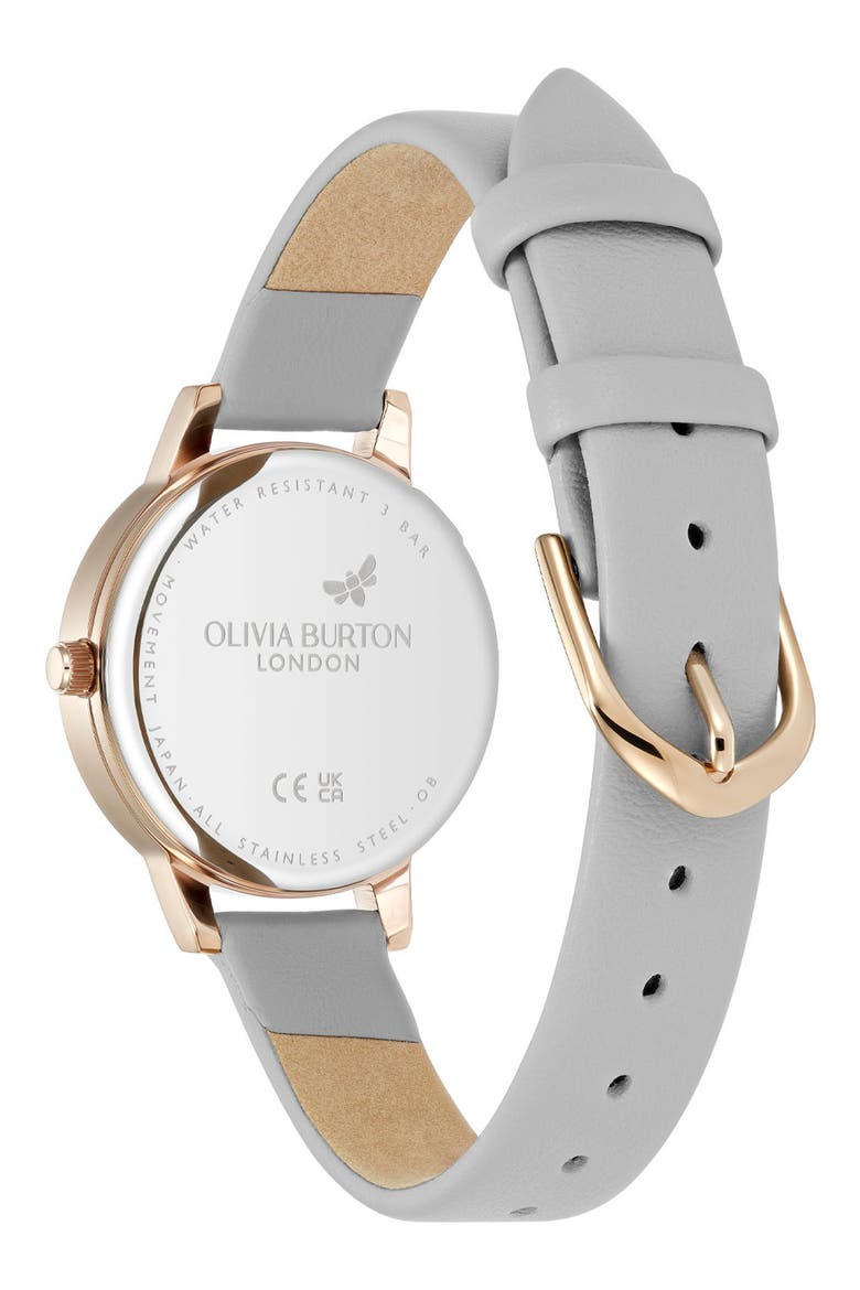 Illustrated Floral Leather Strap Watch, 30mm, Alternate, color, IVORY/GREY