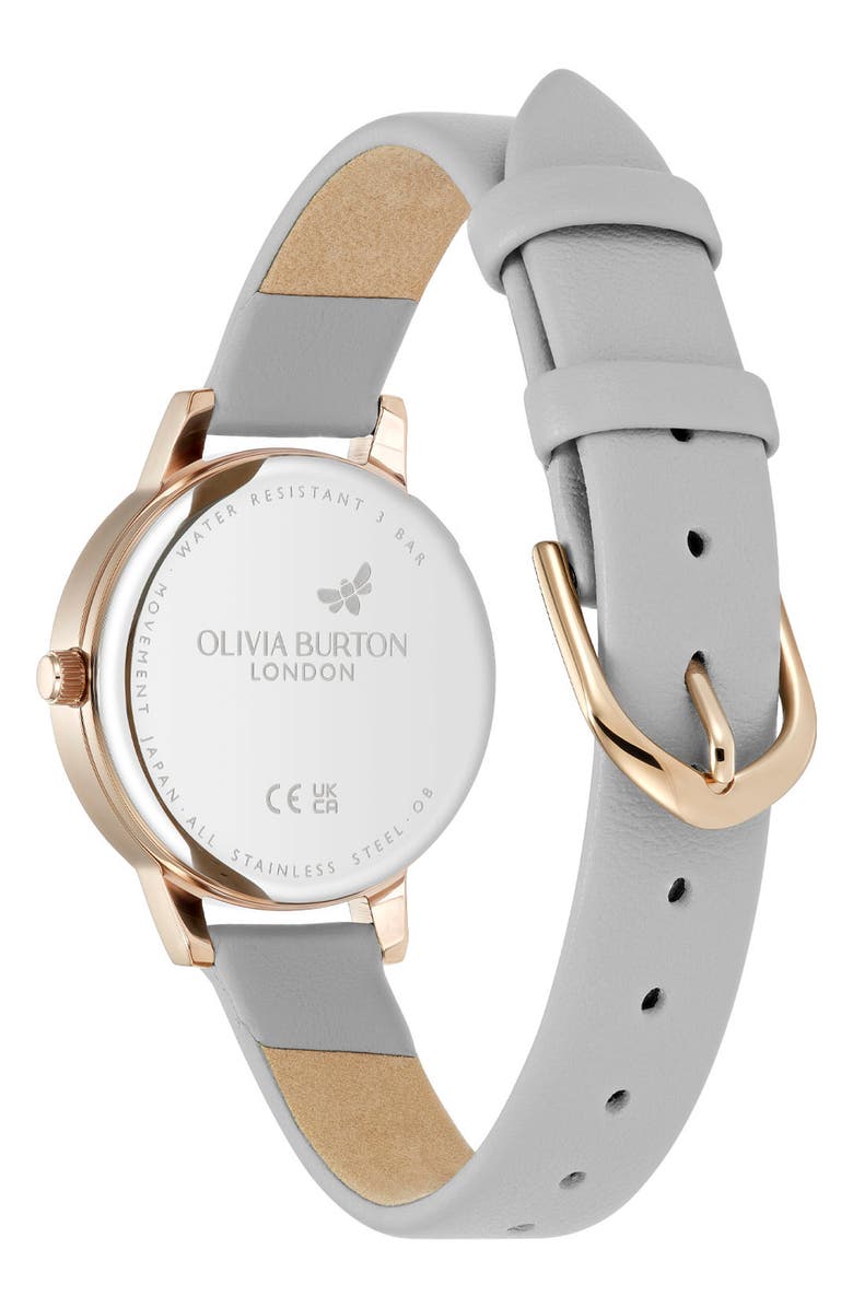 Olivia Burton Illustrated Floral Leather Strap Watch, 30mm, Alternate, color, Ivory/Grey