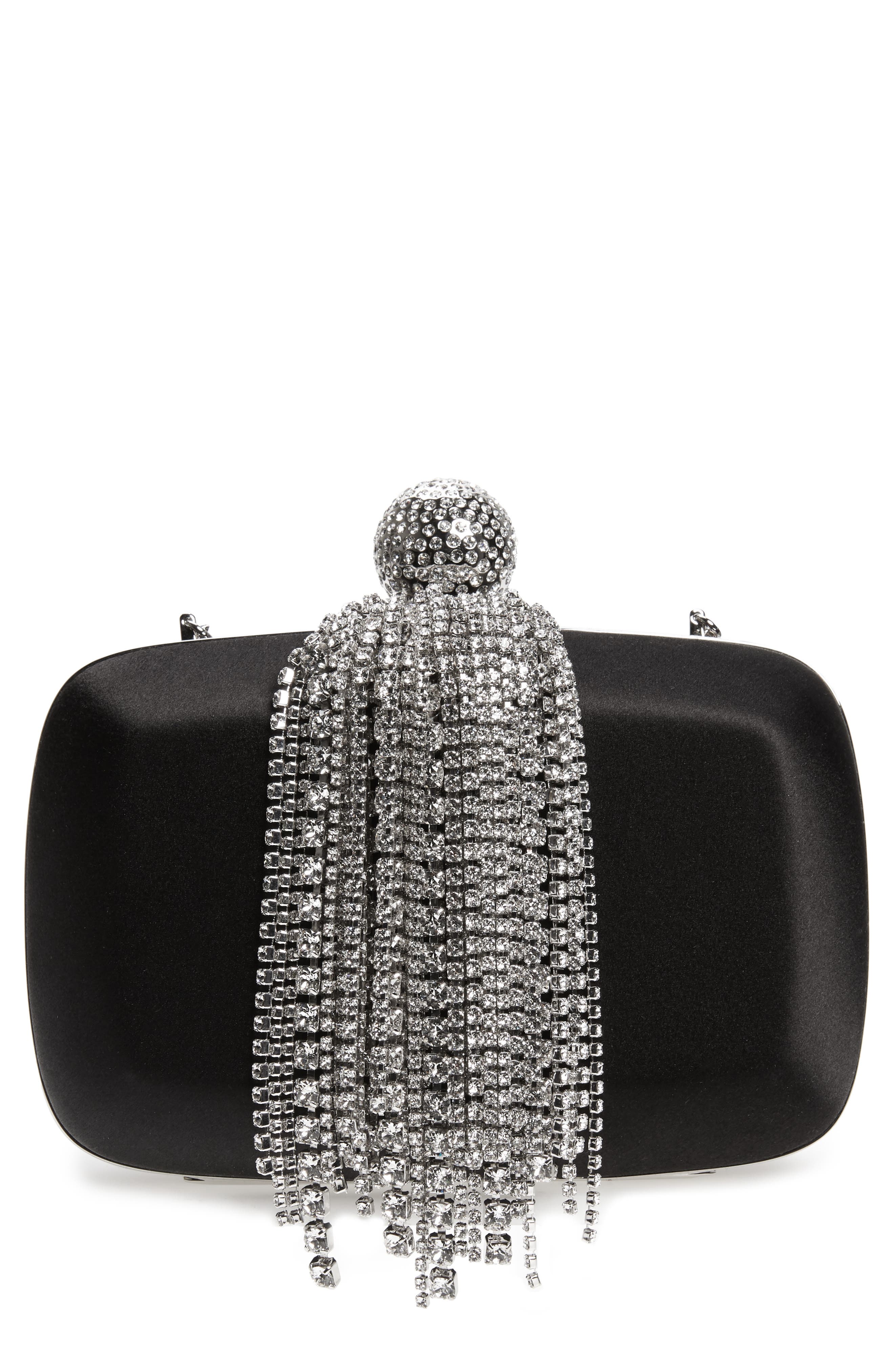 Roger Vivier Marlene Crystal Fringe Box Clutch, Main, color, 