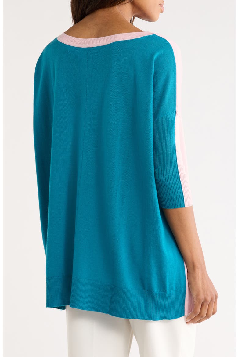 Diane Oversize Colorblock Wool Sweater, Alternate, color, PALE PINK/ DARK TEAL