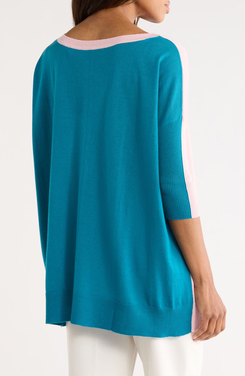 Diane von Furstenberg Diane Oversize Colorblock Wool Sweater, Alternate, color, Pale Pink/ Dark Teal