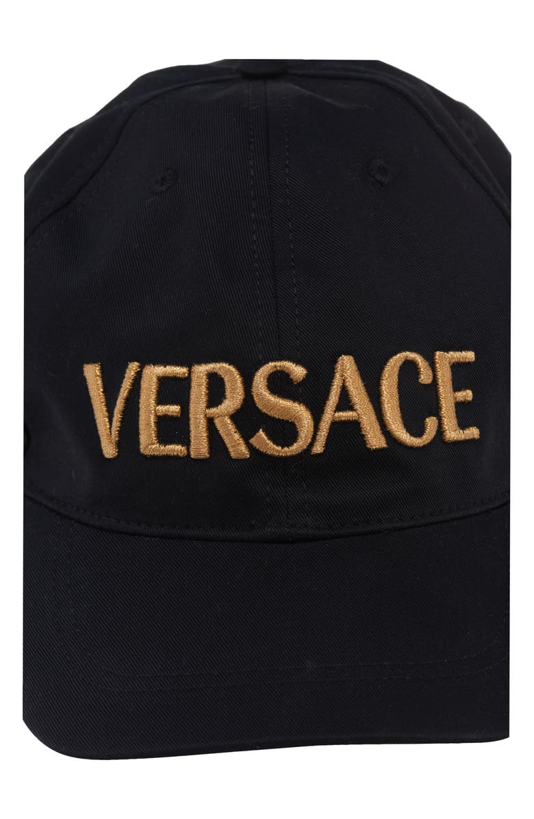 Versace Embroidered Metallic Logo Cotton Drill Baseball Cap, Alternate, color, 