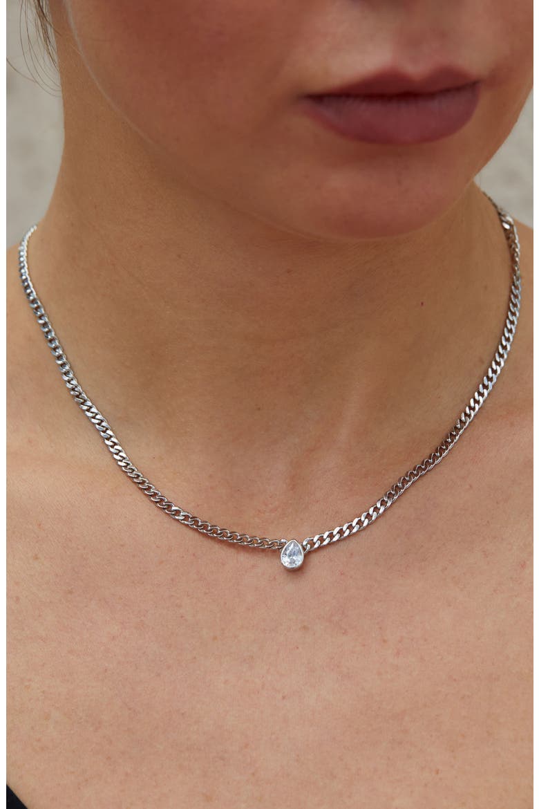 Cuban Link CZ Solitaire Necklace, Alternate, color, WHITE