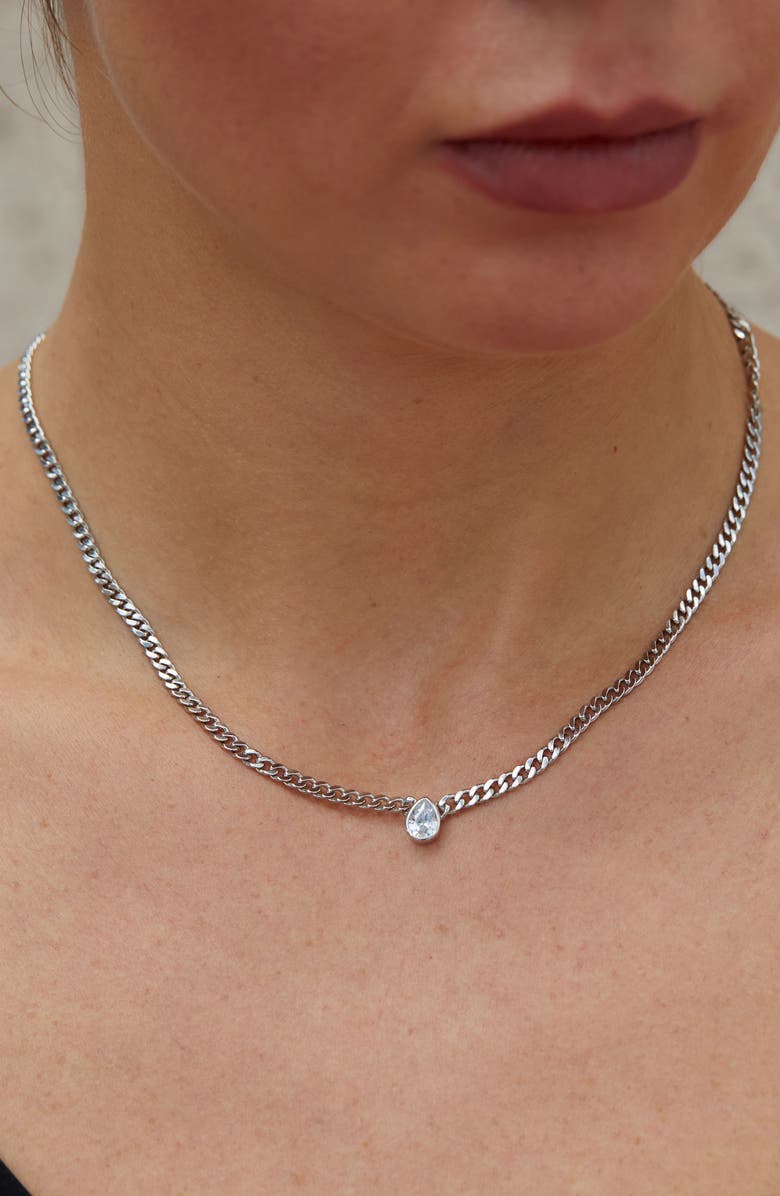 SAVVY CIE JEWELS Cuban Link CZ Solitaire Necklace, Alternate, color, White