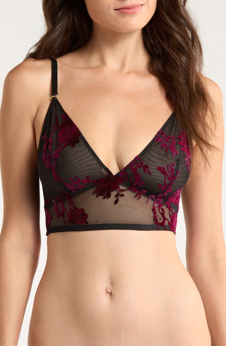 KILO BRAVA Embroidered Longline Bralette, Main, color, Black-Boysenberry