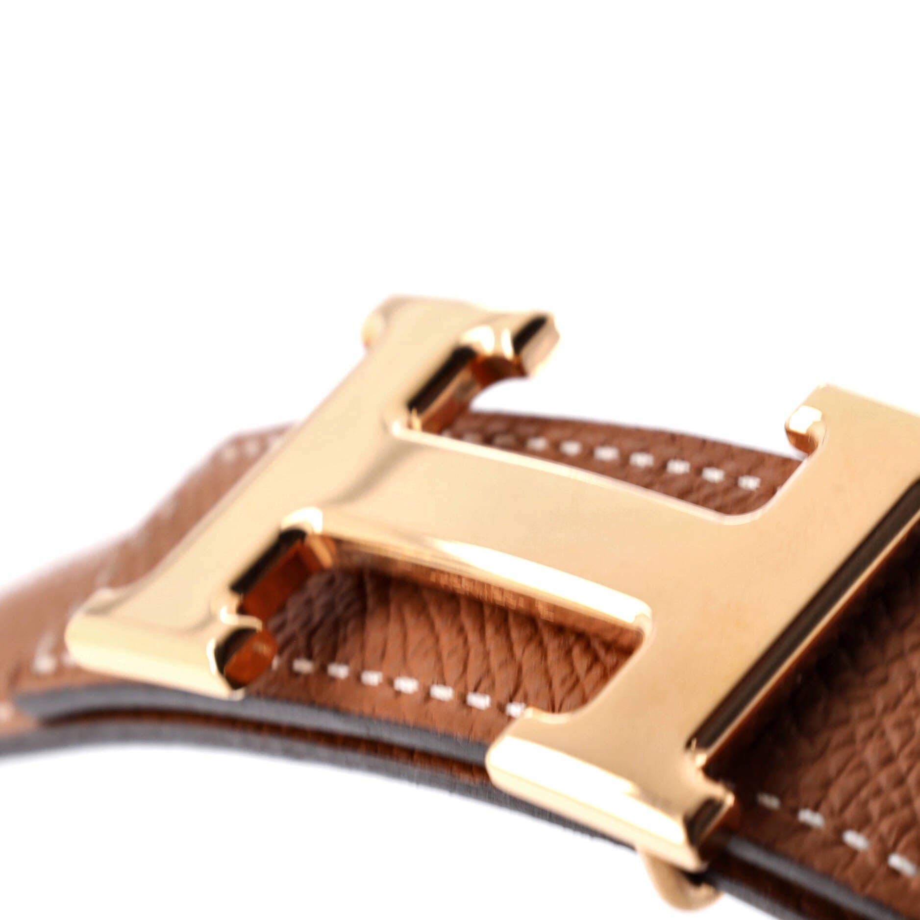 Pre-Owned Hermes Constance Reversible Belt Leather Thin, Alternate, color, Brown