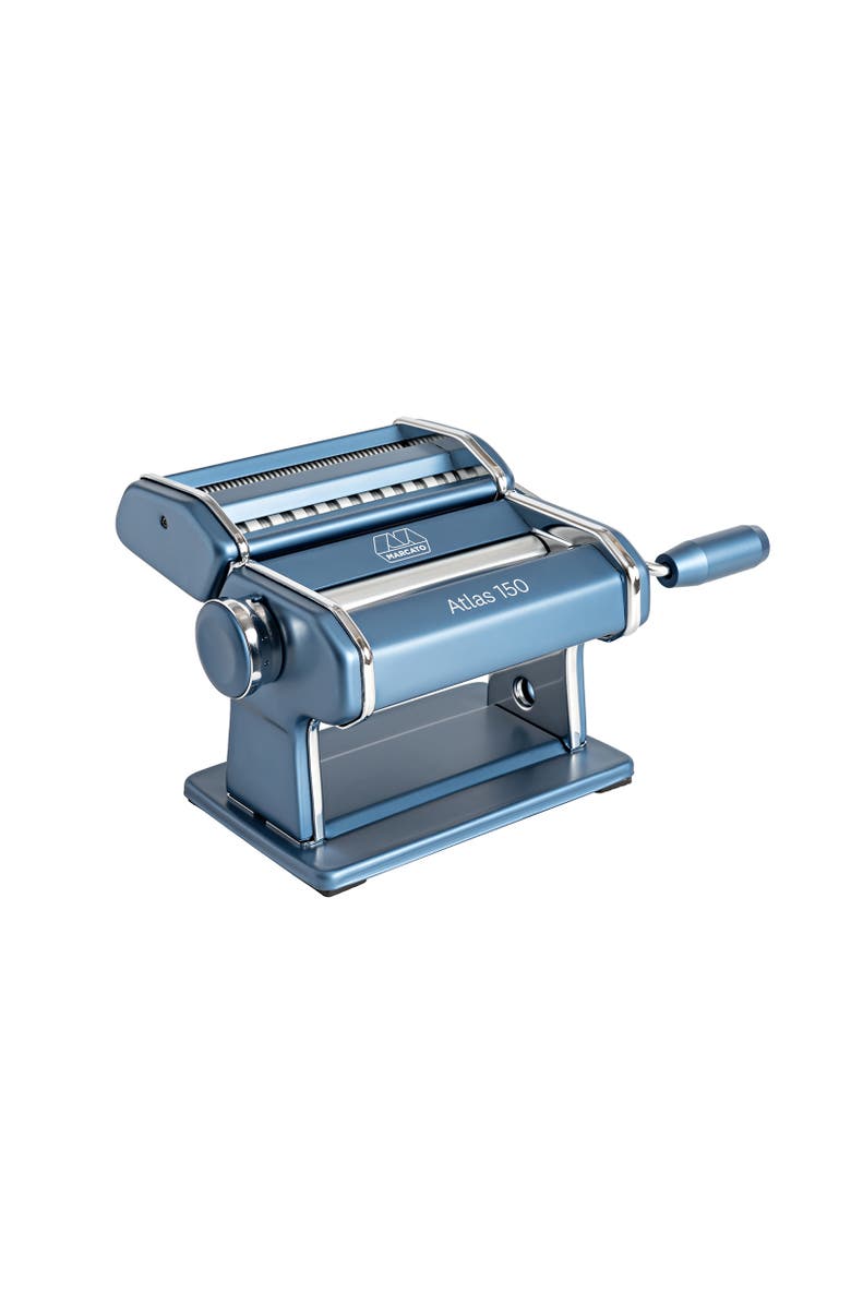 Marcato Atlas 150 Pasta Machine with Cutter, Hand Crank, and Instructions, Made in Italy, Main, color, Powder Blue