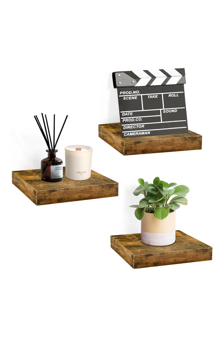 Set of 3 Square Floating Shelves, Alternate, color, BROWN